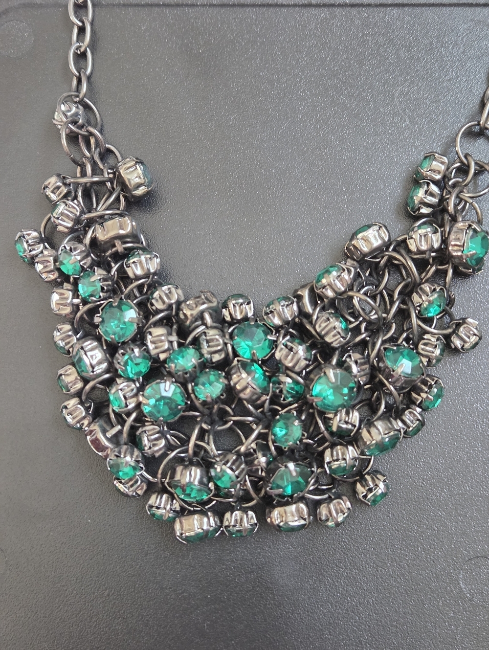 Oversized Multi-Layered Black and Green Gemstone Necklace